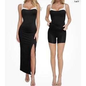 popilush Shapewear Contrast Trim Built-In Sculpting Maxi Dress Size Small